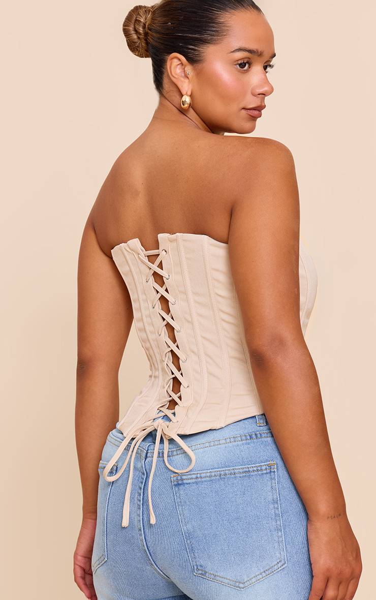 Gris Pierre Haut Corset À Baleines Avec Fermeture À Crochets Et Œillets Devant Shape