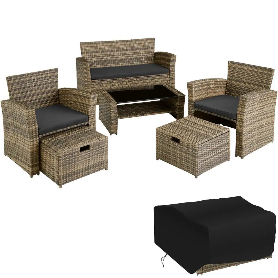 tectake - loungeset Modena - wicker - natuurkleur