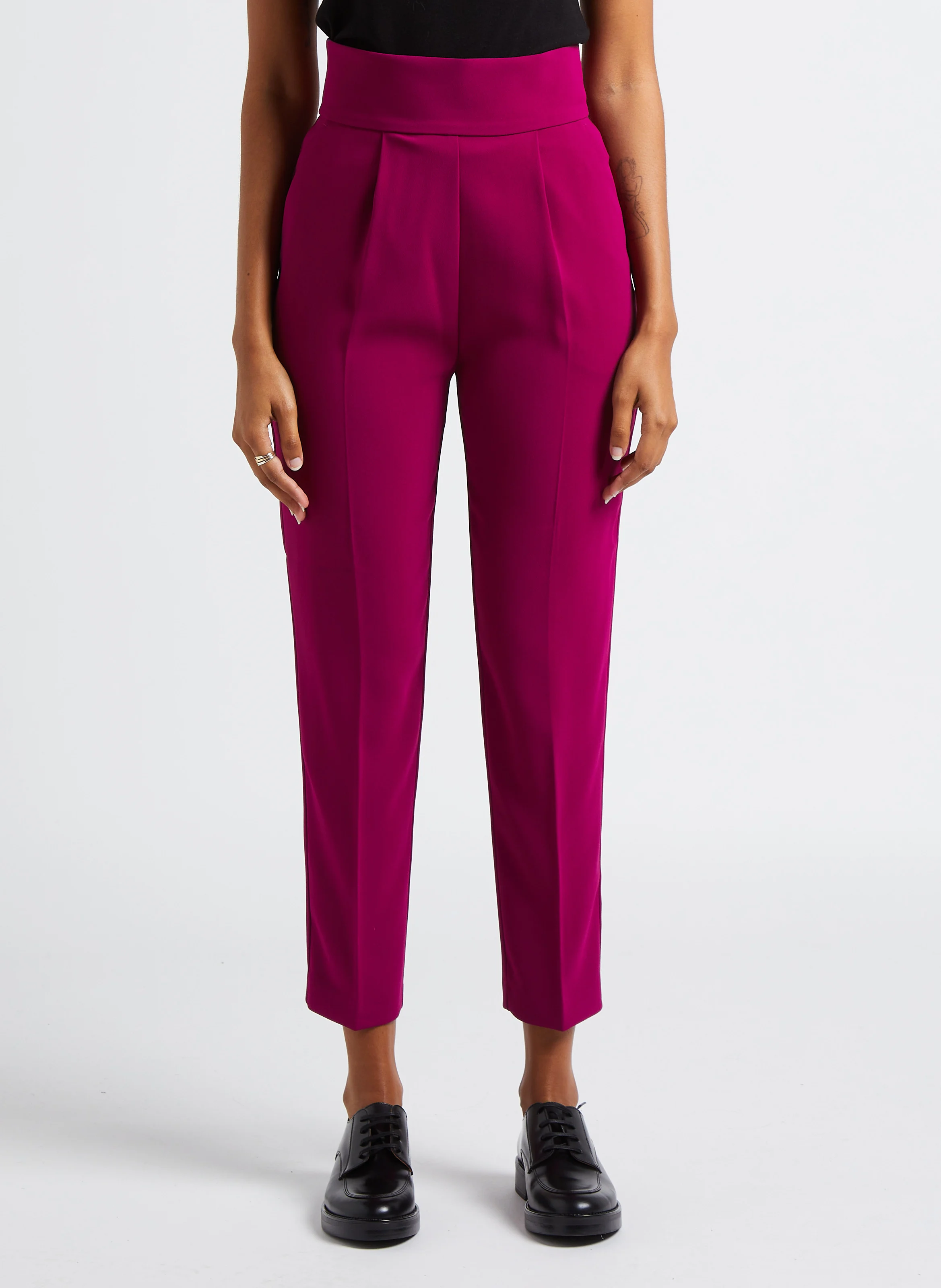 NATALIA - Pantalon droit taille haute fluide | Rose