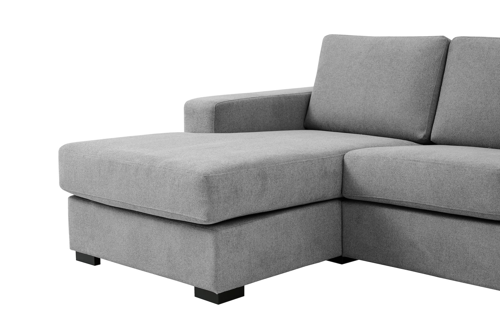Modern Living U-sofa Sjeselong venstre med 2-seter og cosy corner høyre.Tekstil Brooklyn 3/1 Light Grey med Arm A og ben 2 sortbeiset eik.