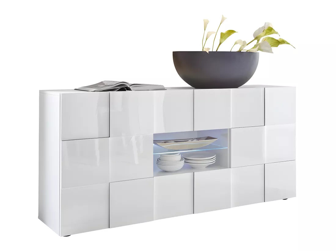 Buffet CALISTO - LEDs - 2 portes & 2 tiroirs - Blanc laqué