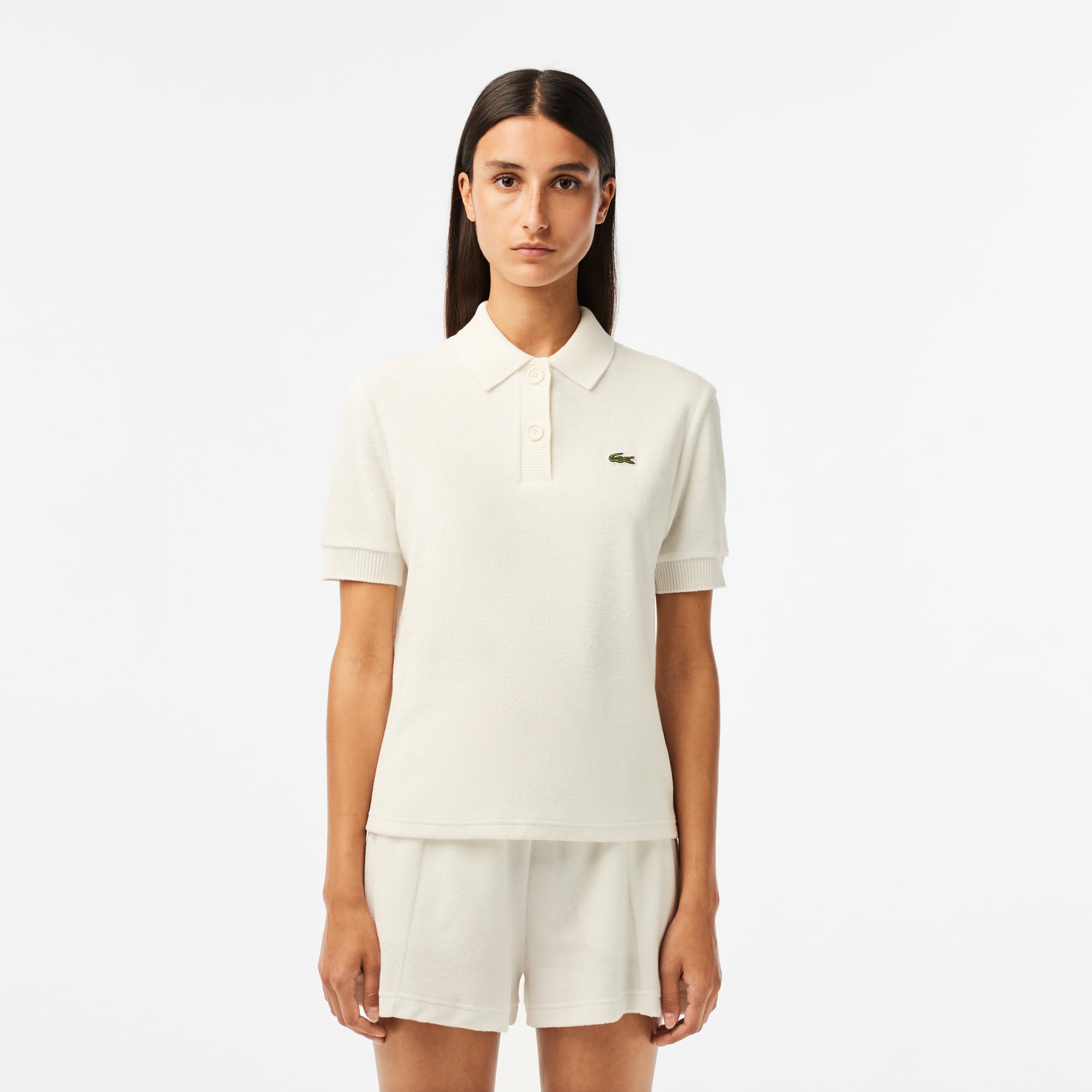 Polo femme Lacoste slim fit en éponge en coton biologique Manches Courtes - Blanc - Lacoste - Femme