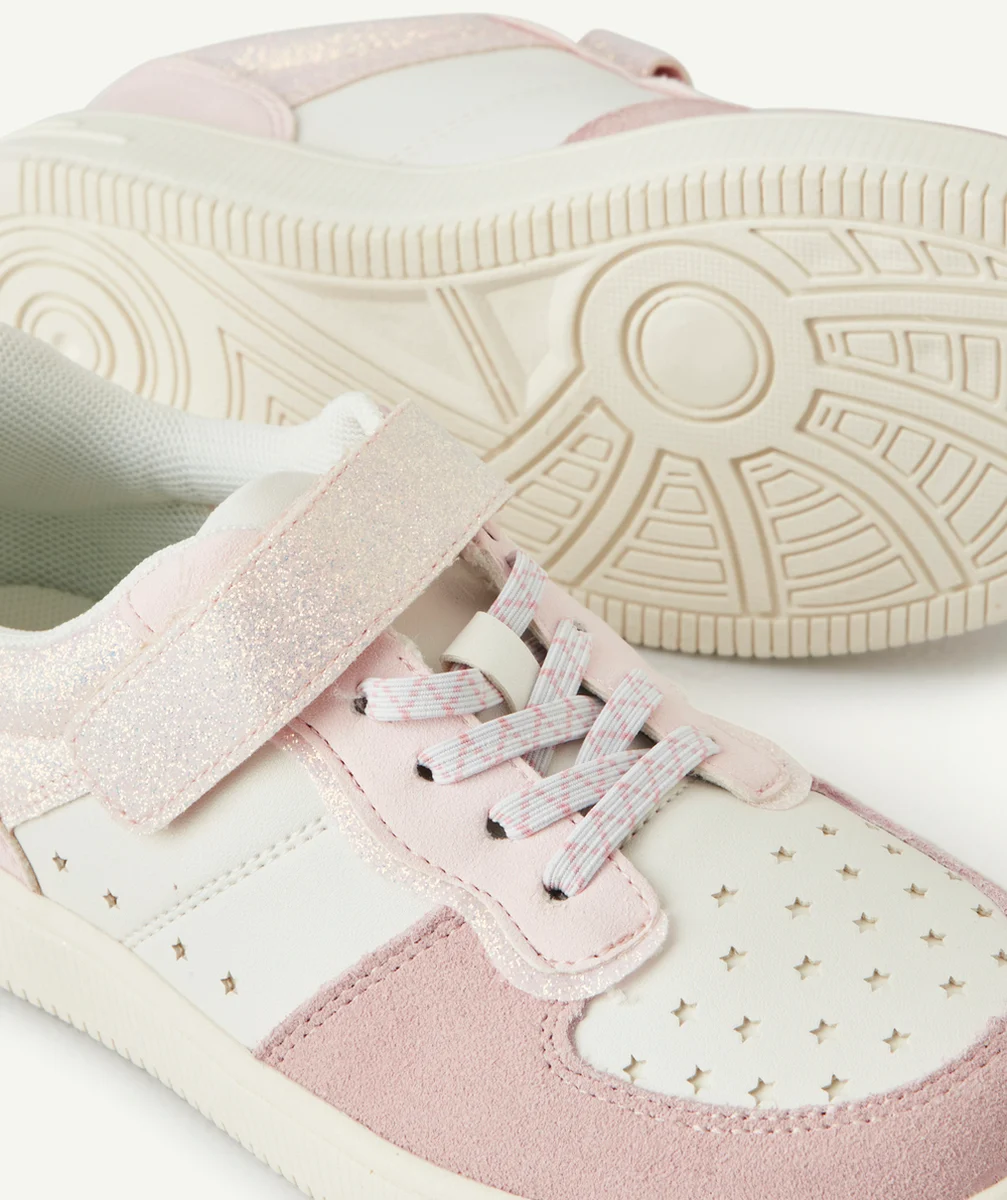BASKETS BASSES FILLE À SCRATCH ROSE ET BLANC PAILLETÉ