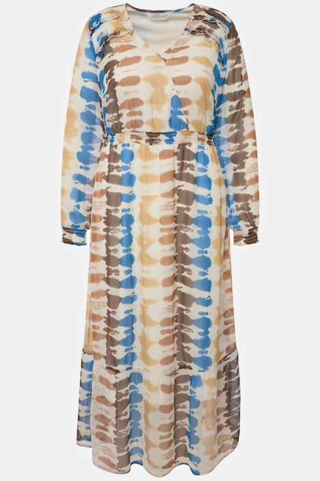 Maxikleid, A-Line, Batik Print, V-Ausschnitt, Langarm