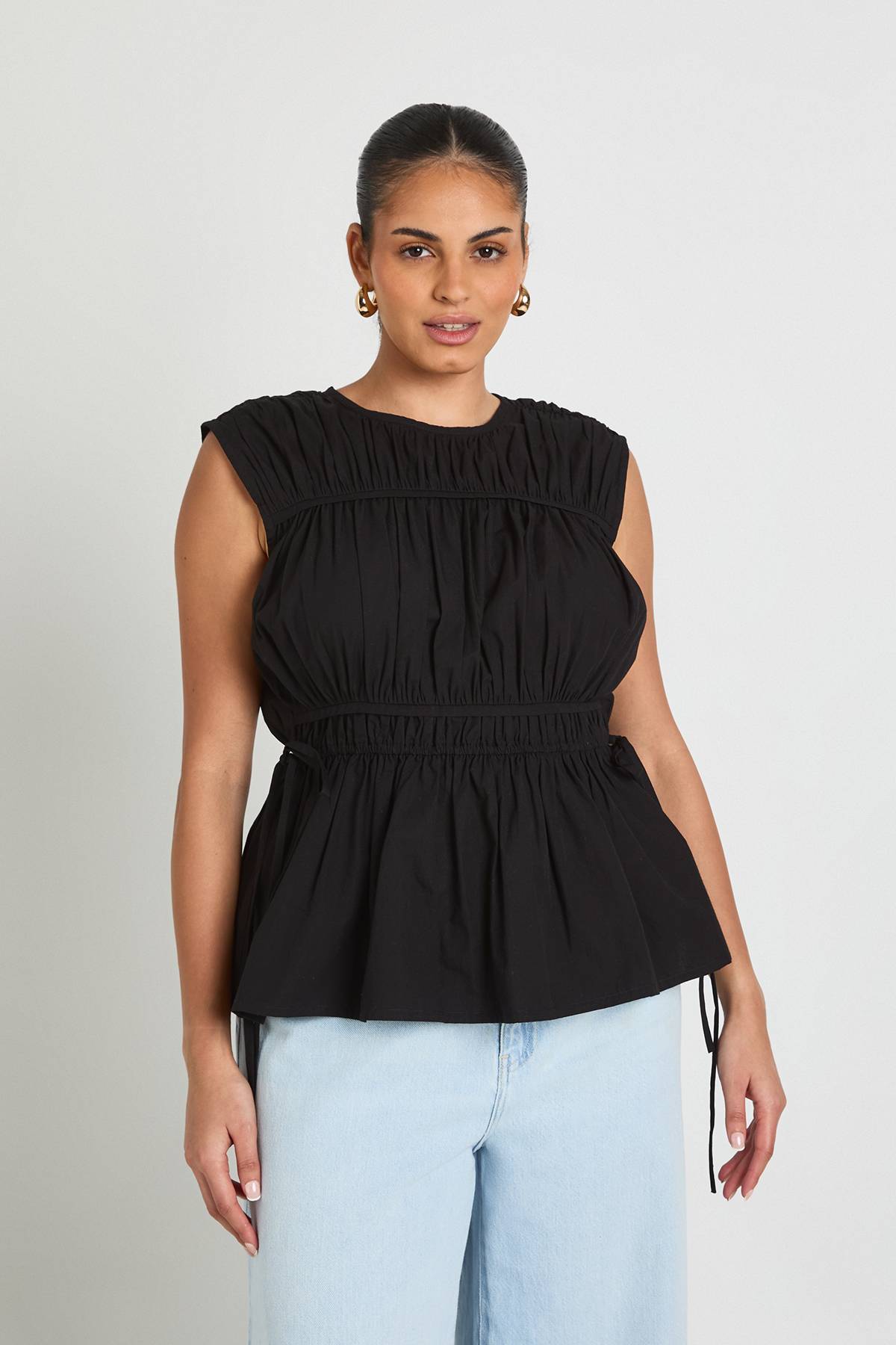 boohoo Haut En Popeline Froncé Grande Taille