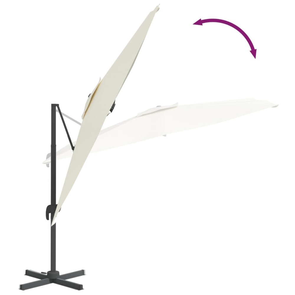 Parasol meuble de jardin déporté avec mât en aluminium 300 x 300 cm blanc sable