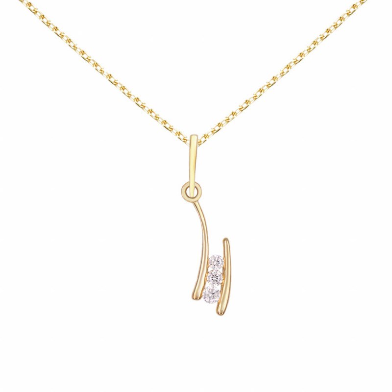 Collier - Pendentif Or Jaune Serti de Zirconiums - Chaine Dorée