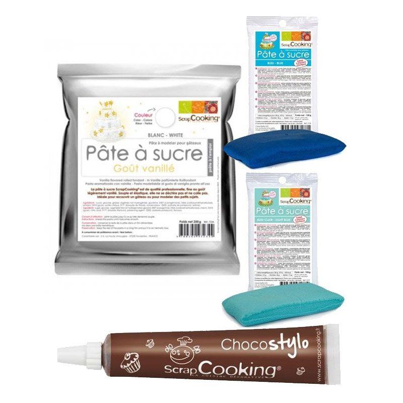 Kit pâte à sucre naissance garçon + 1 Stylo chocolat Scrapcooking