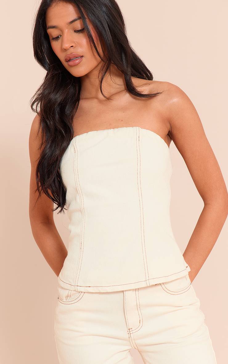 Ecru Haut Bandeau En Denim Tall