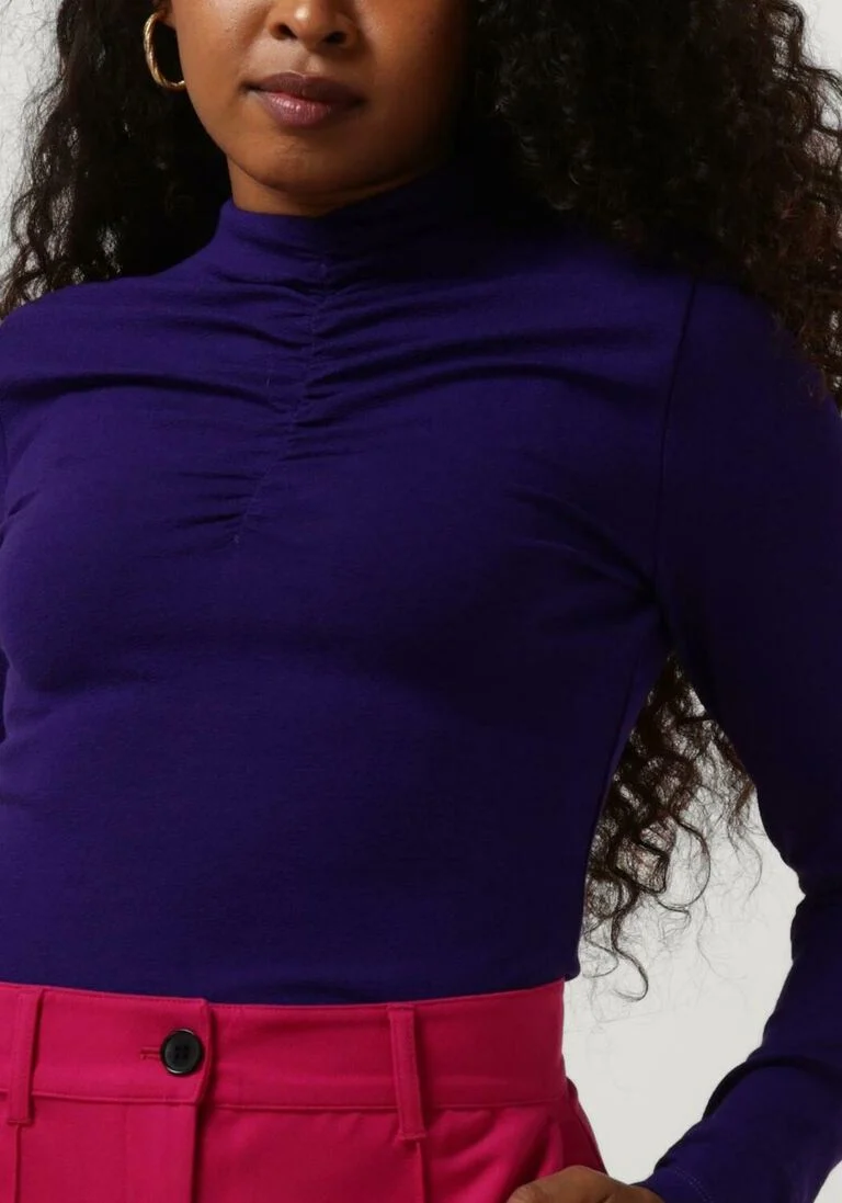 JANSEN AMSTERDAM paarse jansen amsterdam coltrui cj198 crepe jersey top with wrinkling at turtle neck
