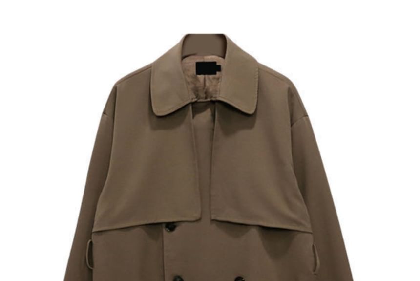 Adotuastic - Reverskraag, effen strikceintuur, dubbele rij knopen, lange trenchcoat
