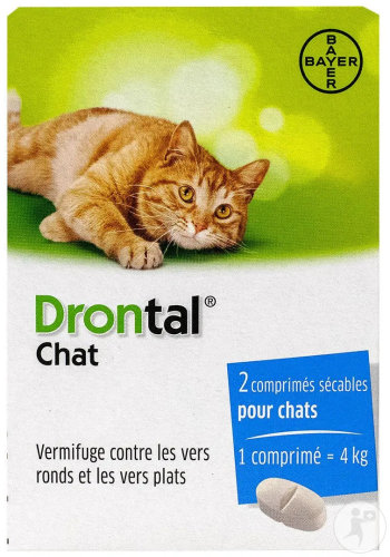 Drontal Chat Vermifuge Contre Vers Ronds/Vers Plats 2 Comprimés Sécables