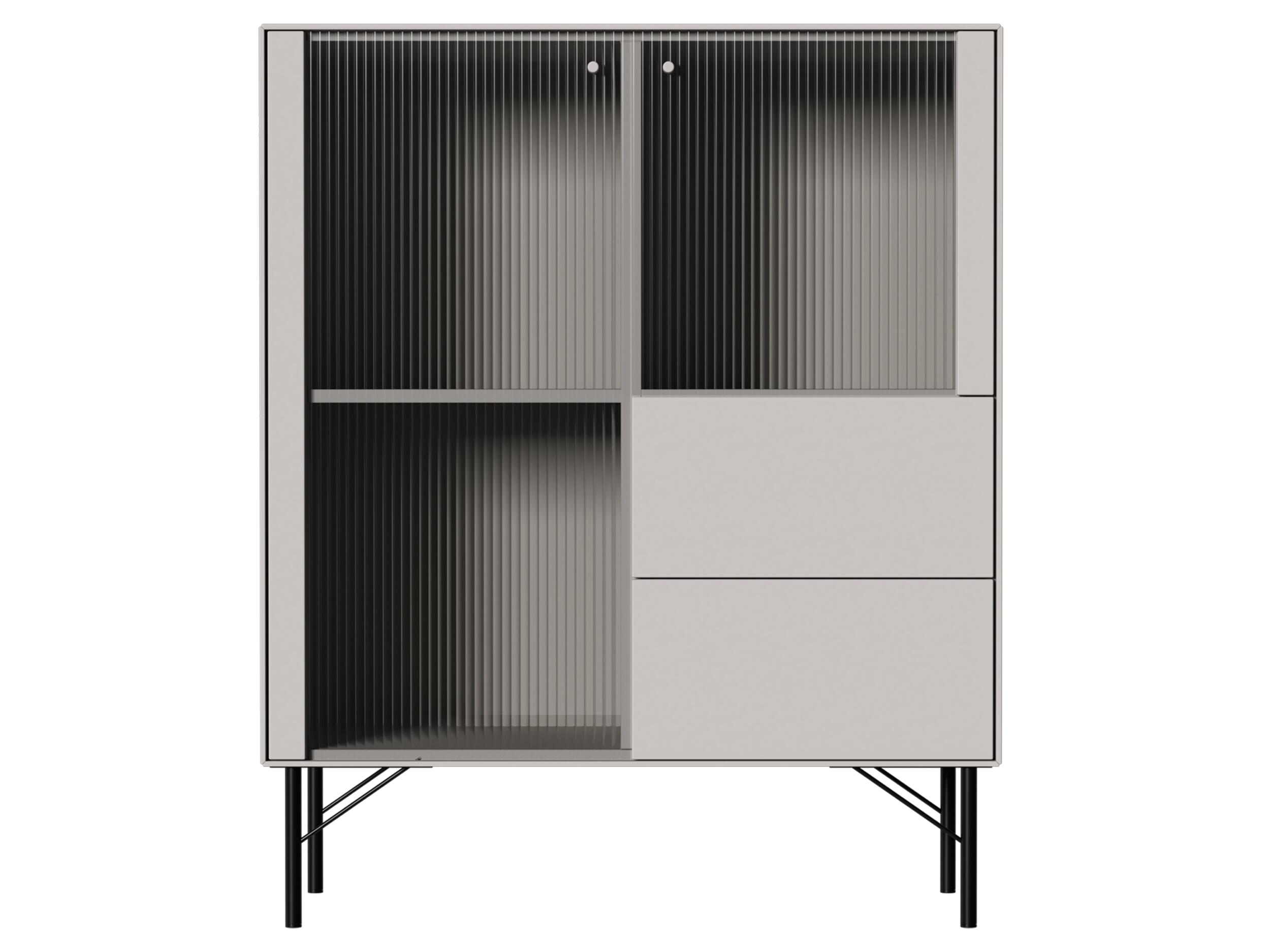 Mensola Skænk med 2 hylder   2 skuffer lysegrå   2 glaslåger   4 sorte ben