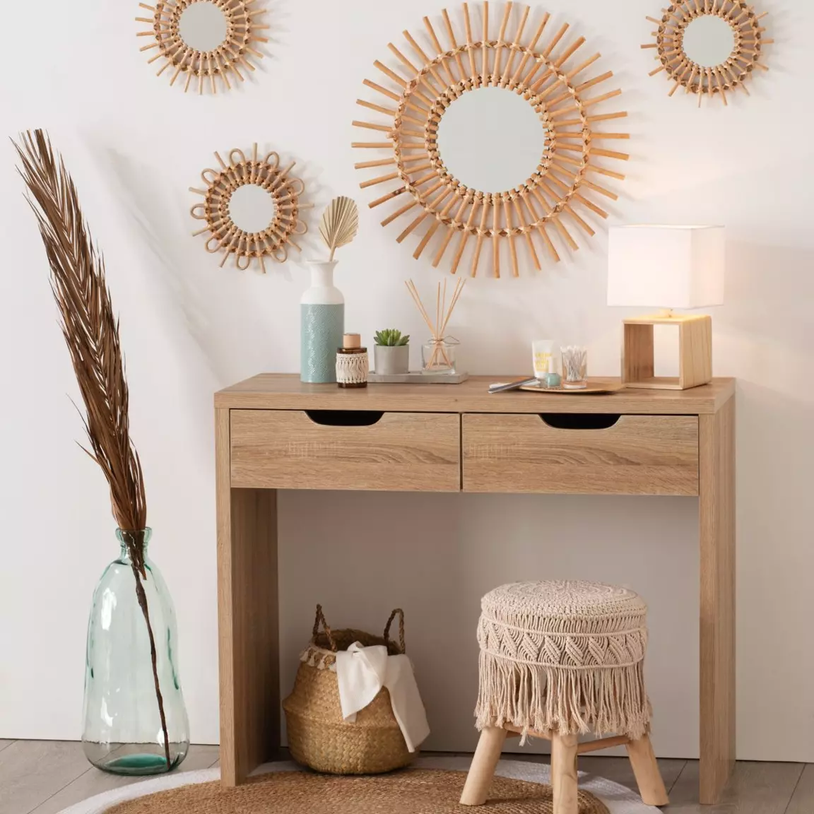 Lampe à poser en bois (H32 cm) Kara Blanche