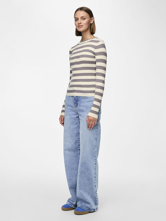 Pieces PCCRISTA LS O-NECK KNIT NOOS BC December sky/wide birch stripes