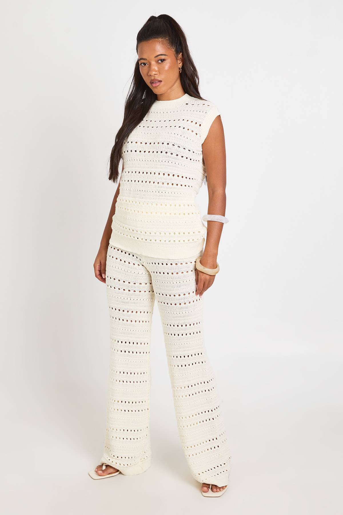 boohoo Ensemble Coordonné Haut Long Et Pantalon En Maille Crochet