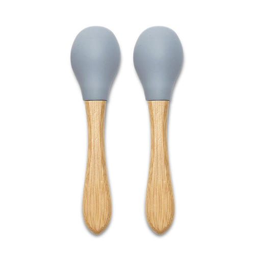 Lot de 2 cuillères en silicones manche bambou GRIS - LORELLI
