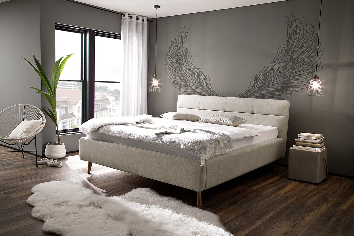 Polsterbett - beige - Webstoff - 180x200 cm
