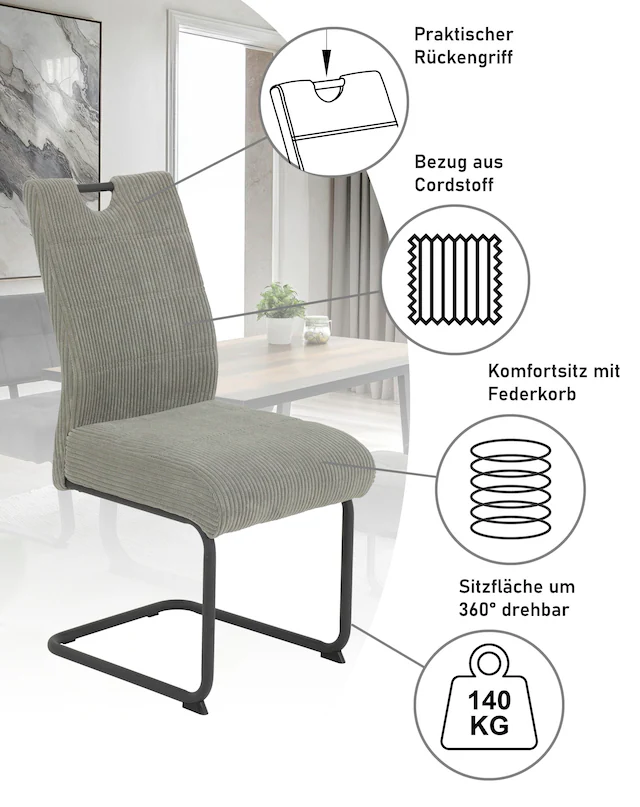 HELA Freischwinger »MERKUR XL« (Set) 2 Stk.Federkern, 140 Kg Belastbarkeit, Cord Bezug, 2er & 4er Set