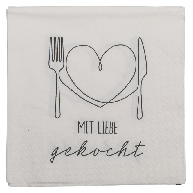 20 Servietten - Mit Liebe gekocht - ca. 33 x 33 cm