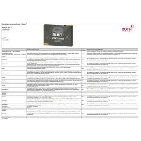 Roth Adventskalender Men's Care Hipster, 24 Pflegeprodukte für den Mann