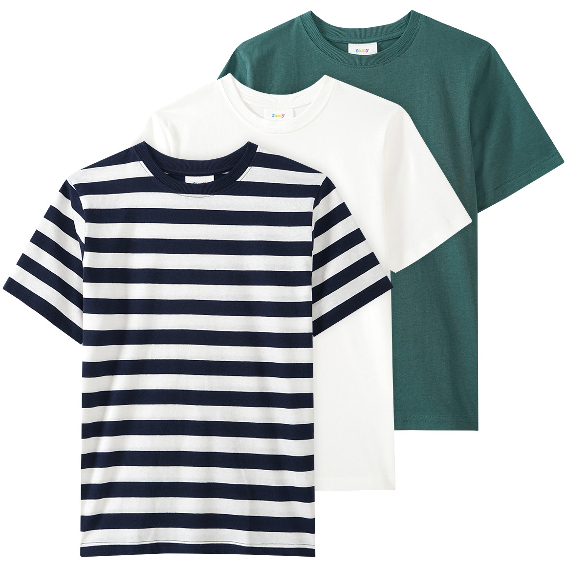 Famy 3 Jungen T-Shirts in verschiedenen Dessins dunkelblau / dunkelgrün / weiss