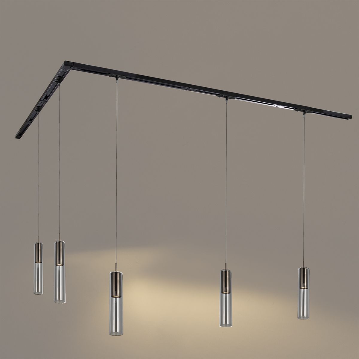Modern railsysteem met 5 hanglampen zwart 1-fase - Iconic Lloyd