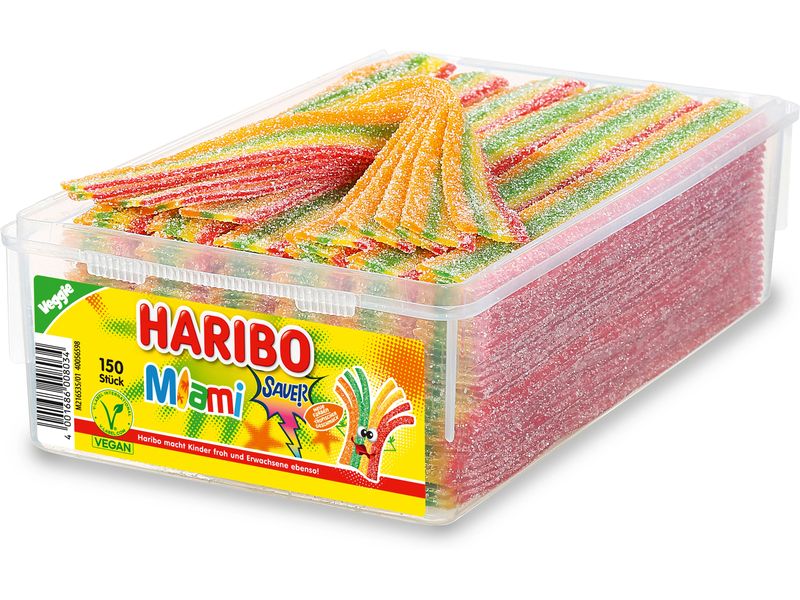 Haribo Gummibonbons Miami sauer vegan 150 Stück Feine Kaubonbons zum Naschen und Teilen