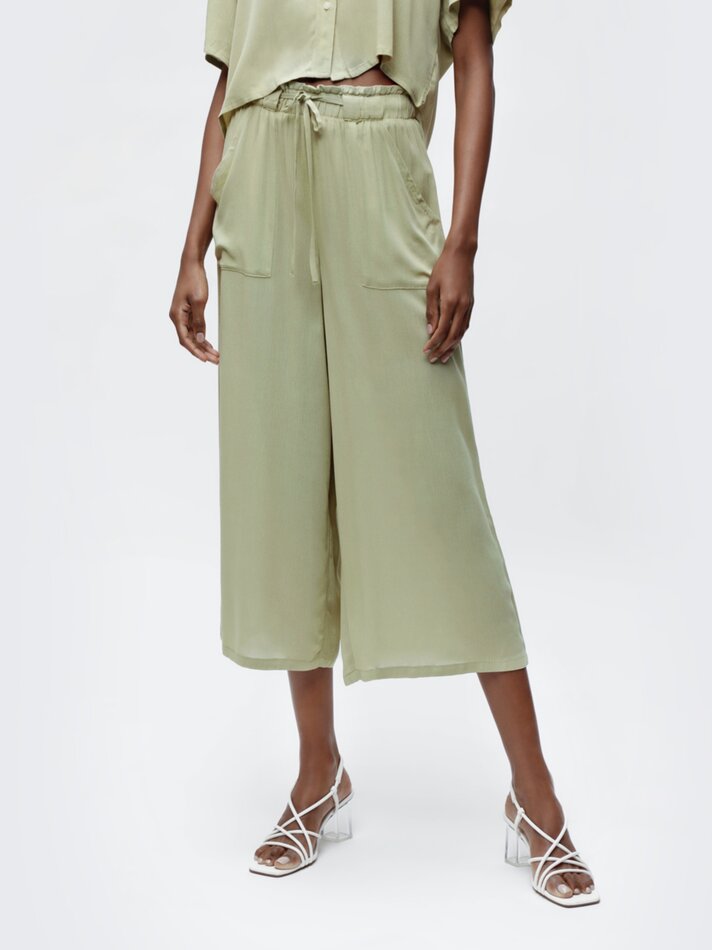 Calças culote de algodão - Verde claro