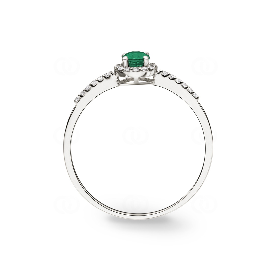 Damenring 750/18 K Weissgold mit Smaragd rund und Diamanten 0.07 ct H/si