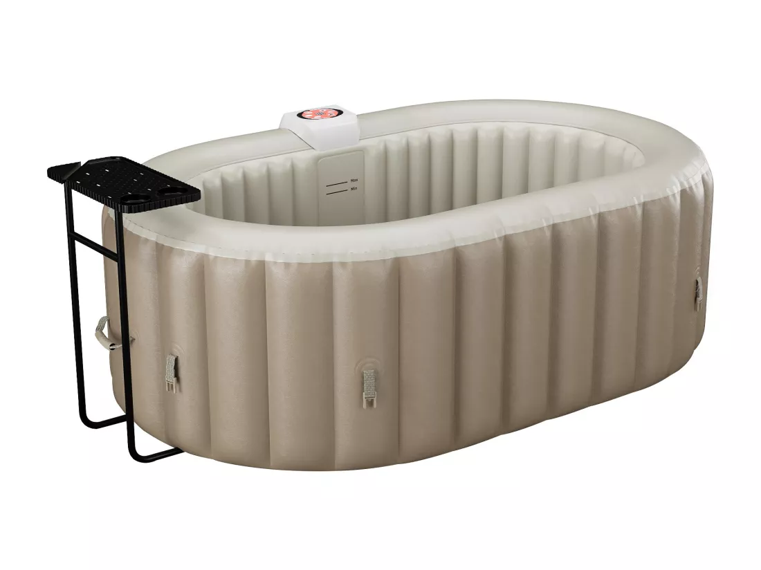 SPA gonflable ovale 2 places - L190 x P120 x H65 cm - 90 buses d'air - Taupe et beige - B-LUCKY II