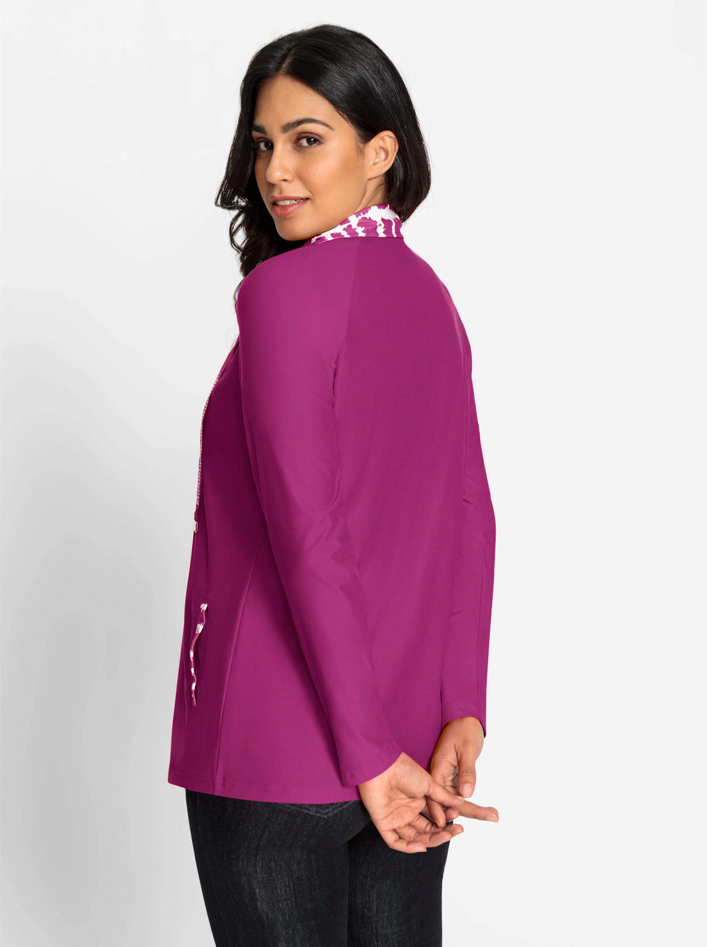 Shirtjacke in magenta-ecru-gemustert