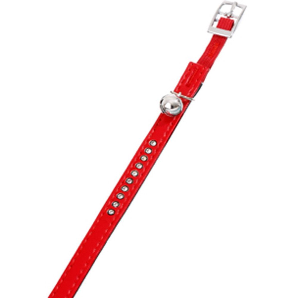 Collier 30 cm x 11 mm rouge avec strass et clochette pour chat