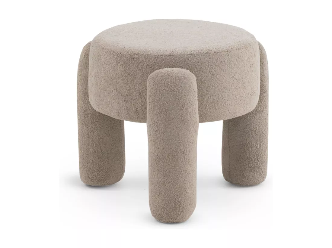 Structure du pouf et pieds tapissés en boucle taupe