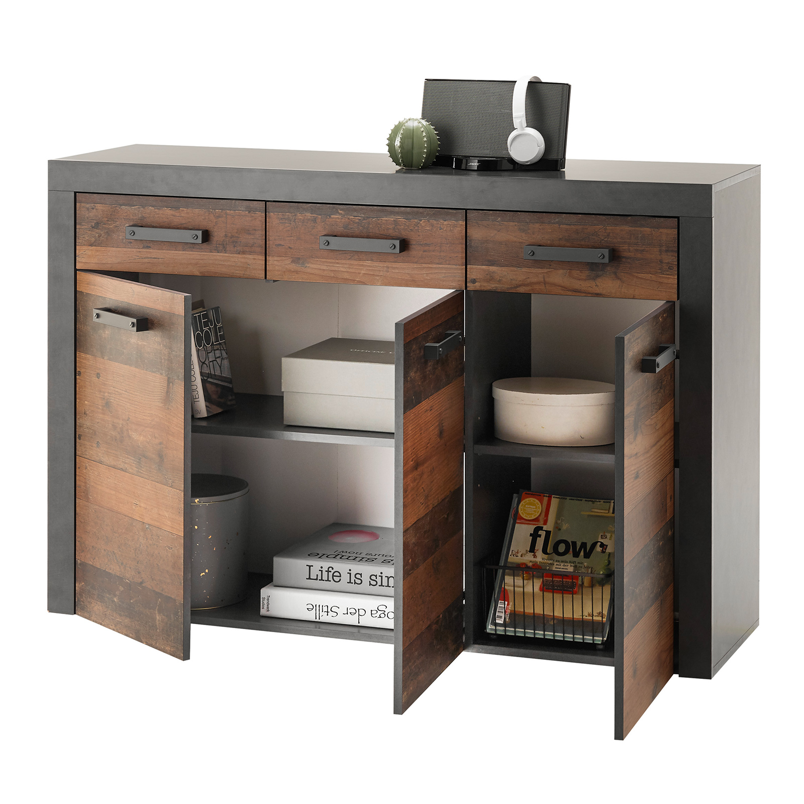 Kommode - Old Wood Vintage - Matera - 3 Türen - 135 cm