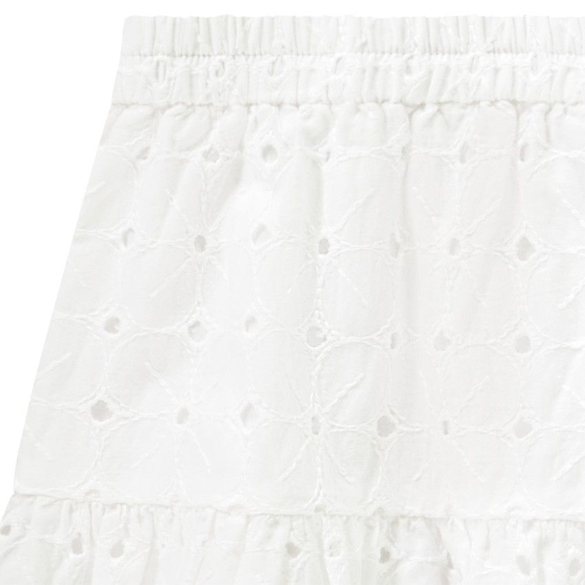 Jupe courte patineuse en broderie anglaise pour fille - Blanc