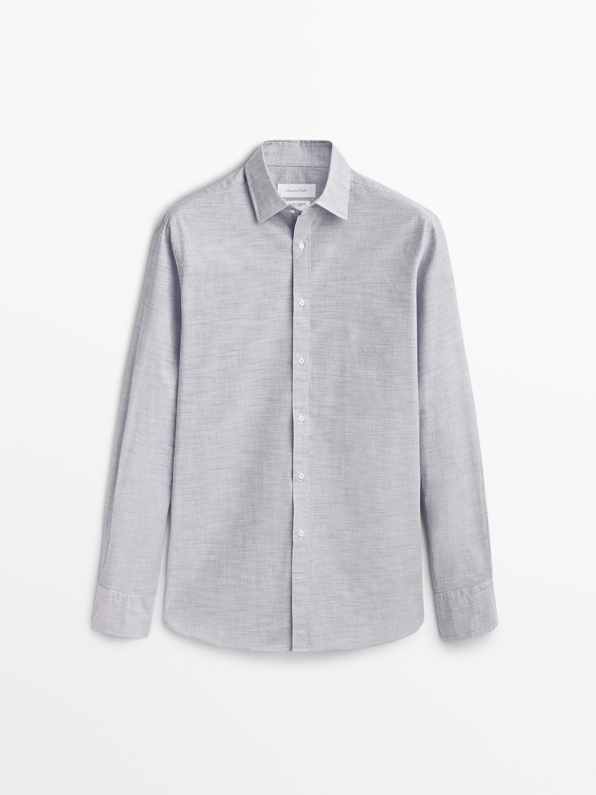 Camisa listrada de algodão com modelagem slim - AZUL MARINHO
