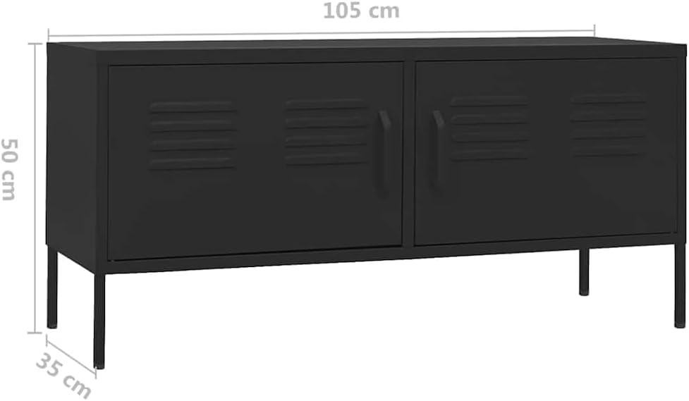 vidaXL TV Schrank mit 2 Türen Lowboard TV Möbel Tisch Board Sideboard Fernsehtisch Fernsehschrank HiFi-Schrank Schwarz 105x35x50cm Stahl