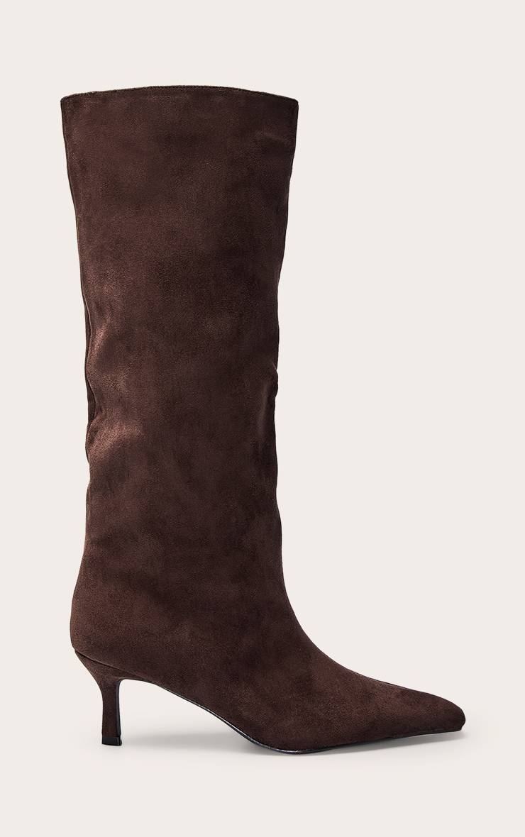 Chocolat Bottes Hautes À Bout Pointu En Synthétique Et Petit Talon