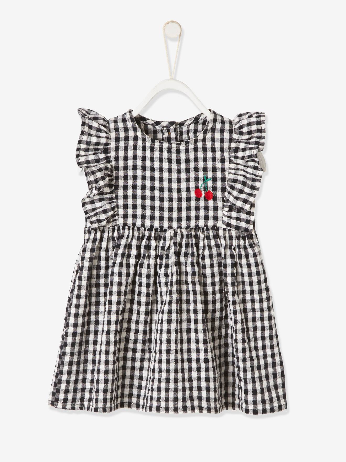 Vestido xadrez vichy sem mangas para bebê, verde acinzentado