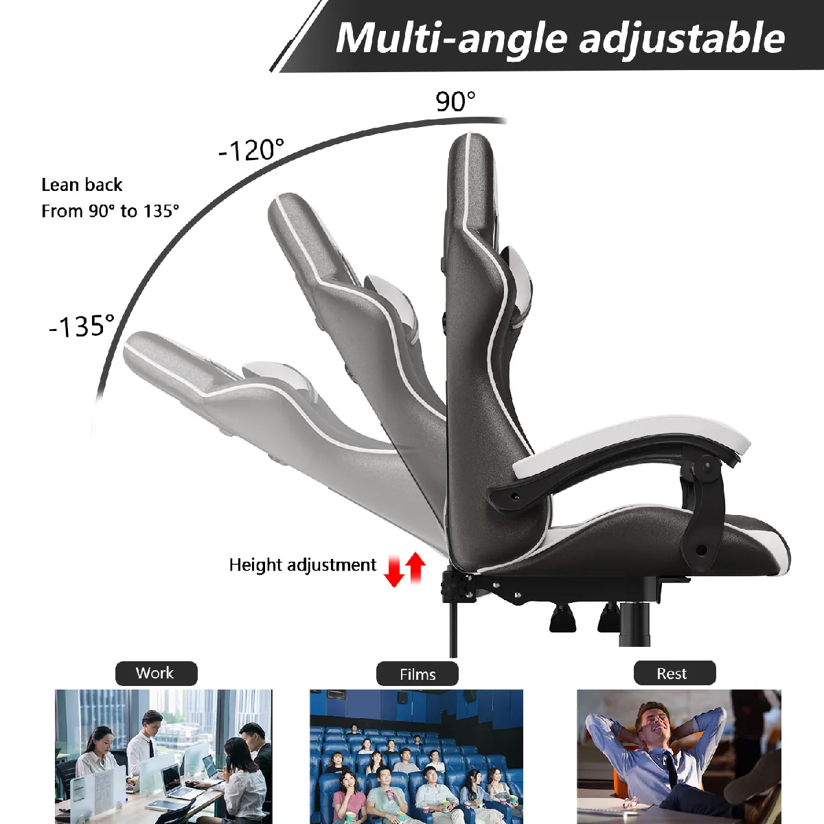 Rattantree Chaise de gaming ergonomique - Noir et Blanc