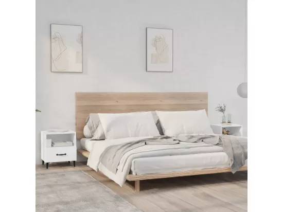 Tables de chevet 2 pcs Blanc Bois d'ingénierie