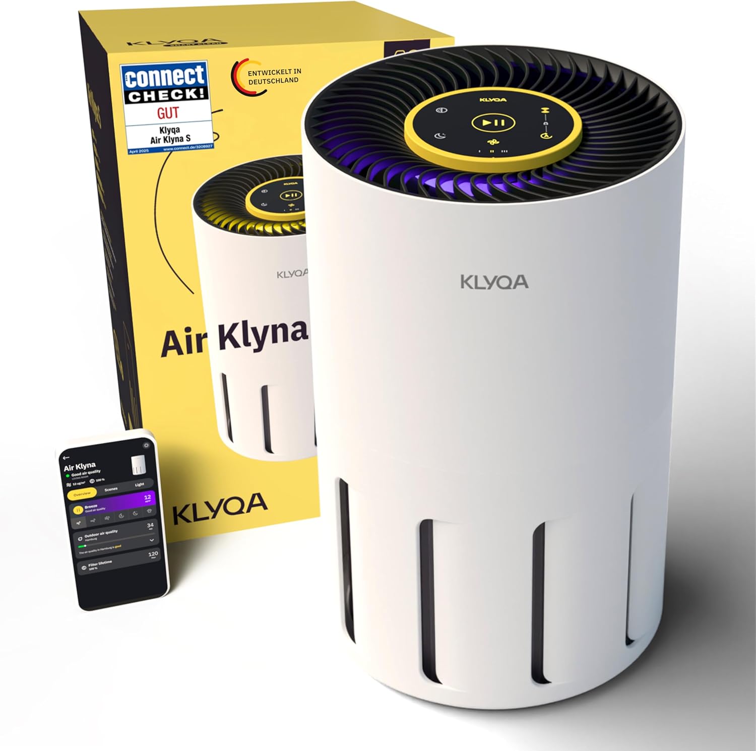 Luftreiniger Allergiker 360° HEPA-Filter Leaf entfernt 99,99% der Tierhaare, Staub & Pollen I 300 CADR I 21,5Db Geräuscharmer Luftfilter I Smart Air purifier gegen Tierhaar I Server in DE