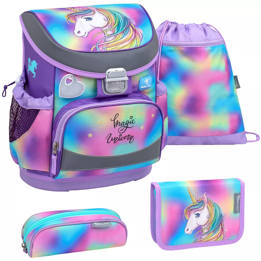 Belmil Schulranzen Mini Fit Schulranzen Set 4-teilig mit Brustgurt Rainbow Color