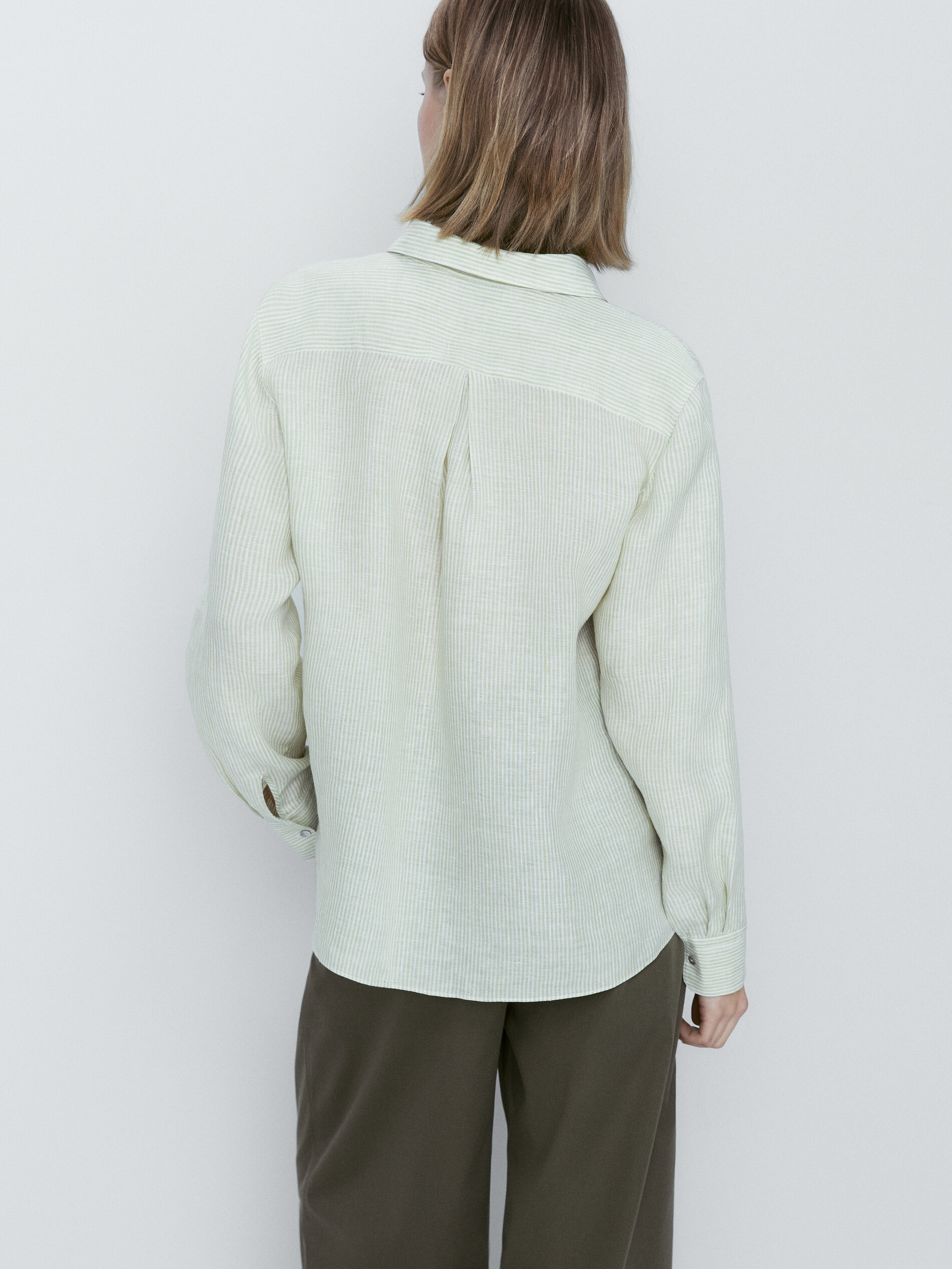 Camisa raias 100% lino - VERDE