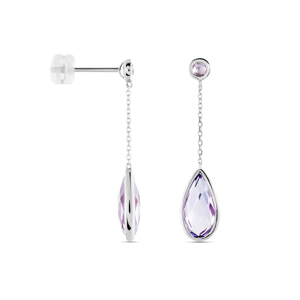 Boucles D'oreilles Pendantes Dennis Or Blanc Amethyste