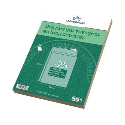 La Couronne - 25 Pochettes kraft armé à soufflets - 280 x 360x30 mm - 130 gr - sans fenêtre - bande auto-adhésive
