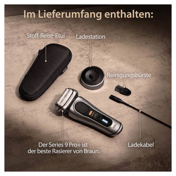 Braun Series 9 Pro+ Elektrorasierer, Ladestation, Wet & Dry, 9517s, Silber