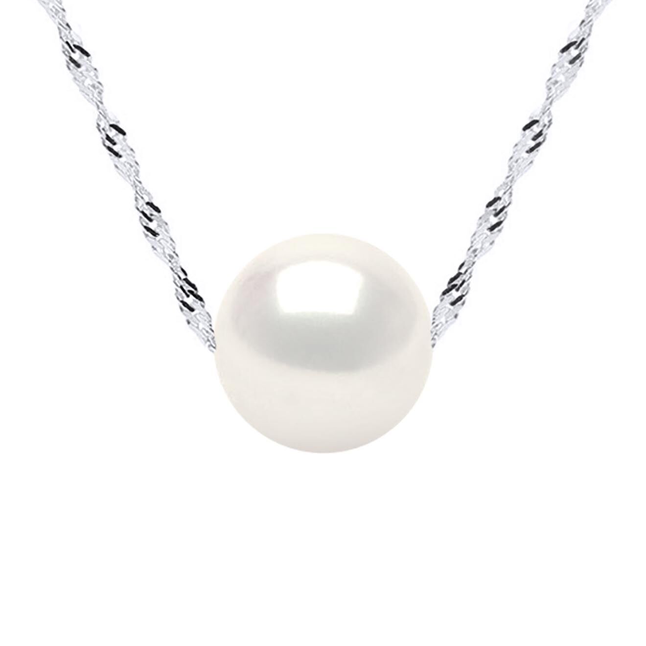 Mitzuko Collier Solitaire Argent Rhodié & Perle d'Eau Douce traversante ronde blanc naturel