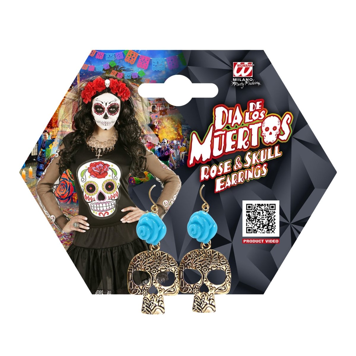 Halloween Oorbellen Blauw Schedels Met Roos